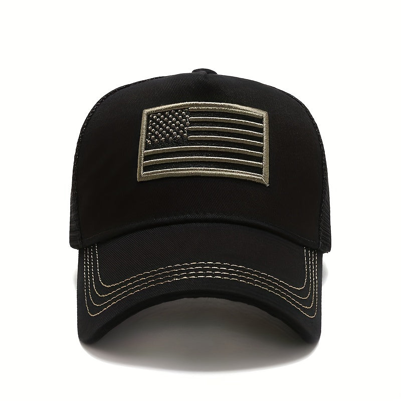 American Flag Embroidered Baseball Cap Half Mesh