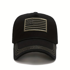 American Flag Embroidered Baseball Cap Half Mesh