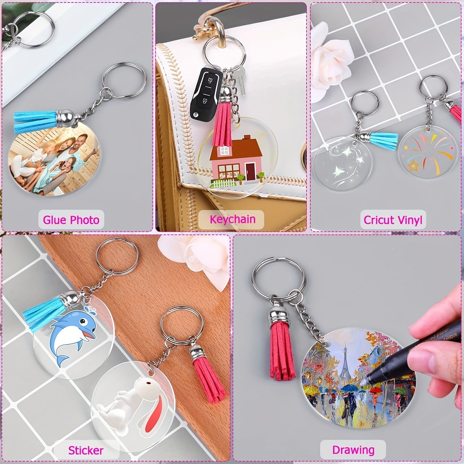 Acrylic Keychain Blanks Set with Hardware Supplies