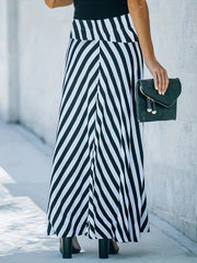  Stripe Print V Waist Maxi Skirt
