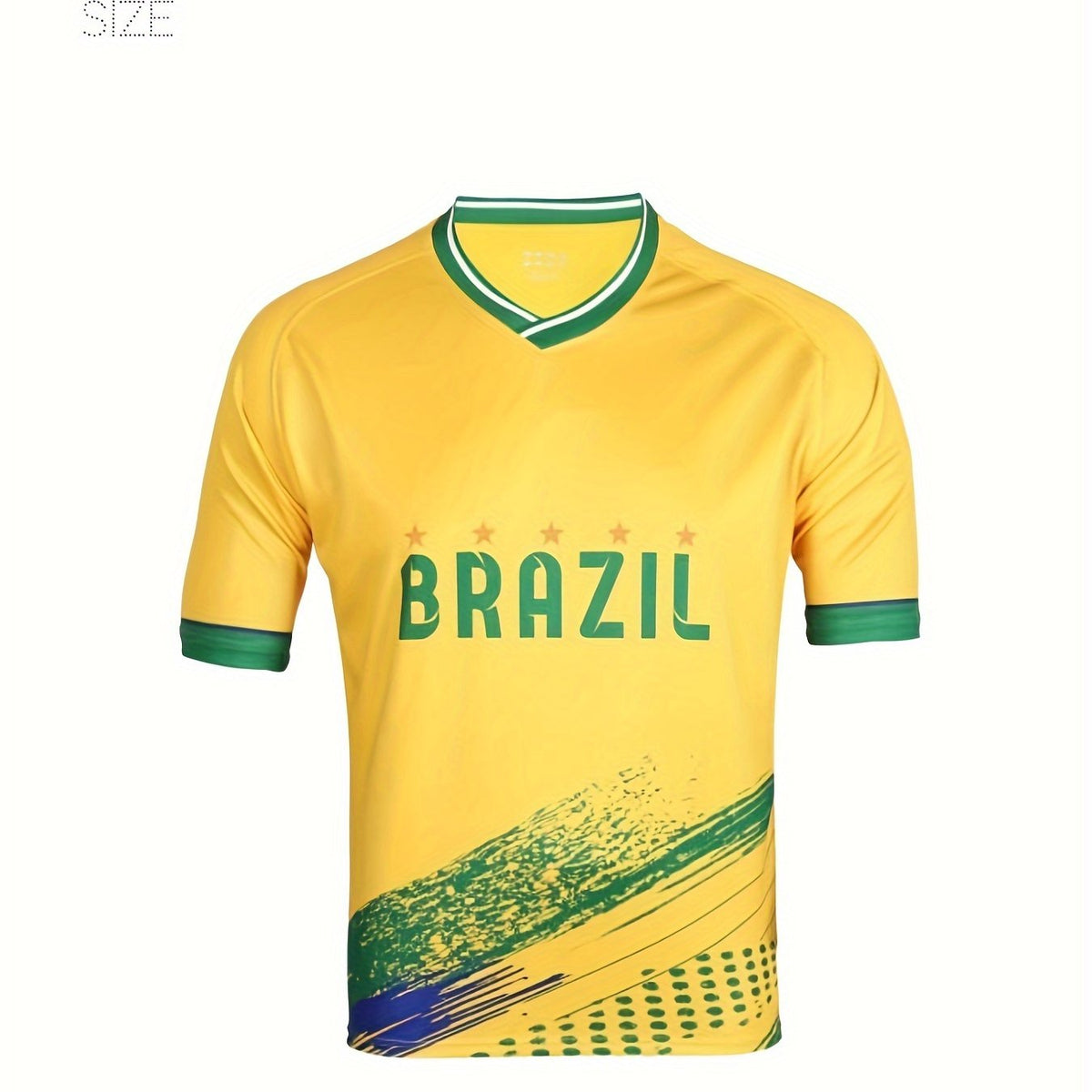 Brazil Graffiti Print V Neck T Shirt Short Sleeve Stretchy Jersey