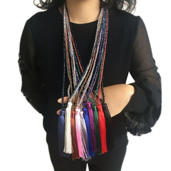 Multicolor Crystal Beaded Necklace Tassel Pendant Long Sweater Chain