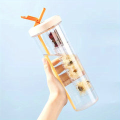 700ml Clear Tumbler w/ Infuser & Straw for Summer & Winter Drinks