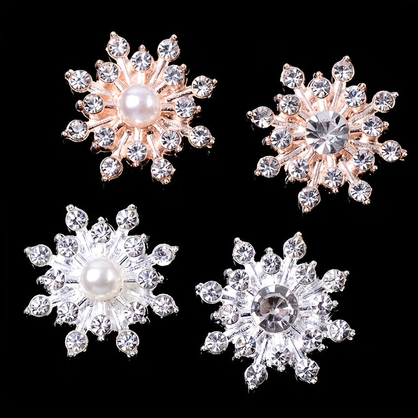 Snowflake Charm Brooch Faux Pearl & Rhinestone Decor Buckle Alloy