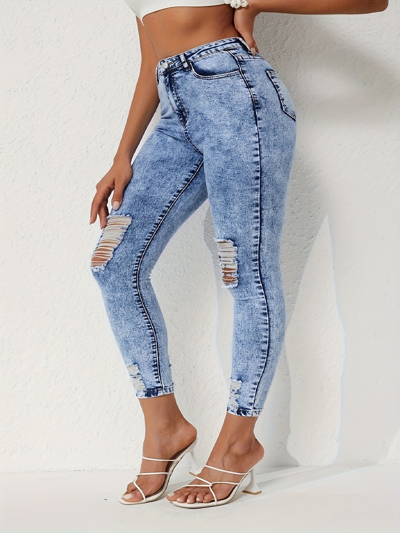  Button Fly Ripped Skinny Jeans
