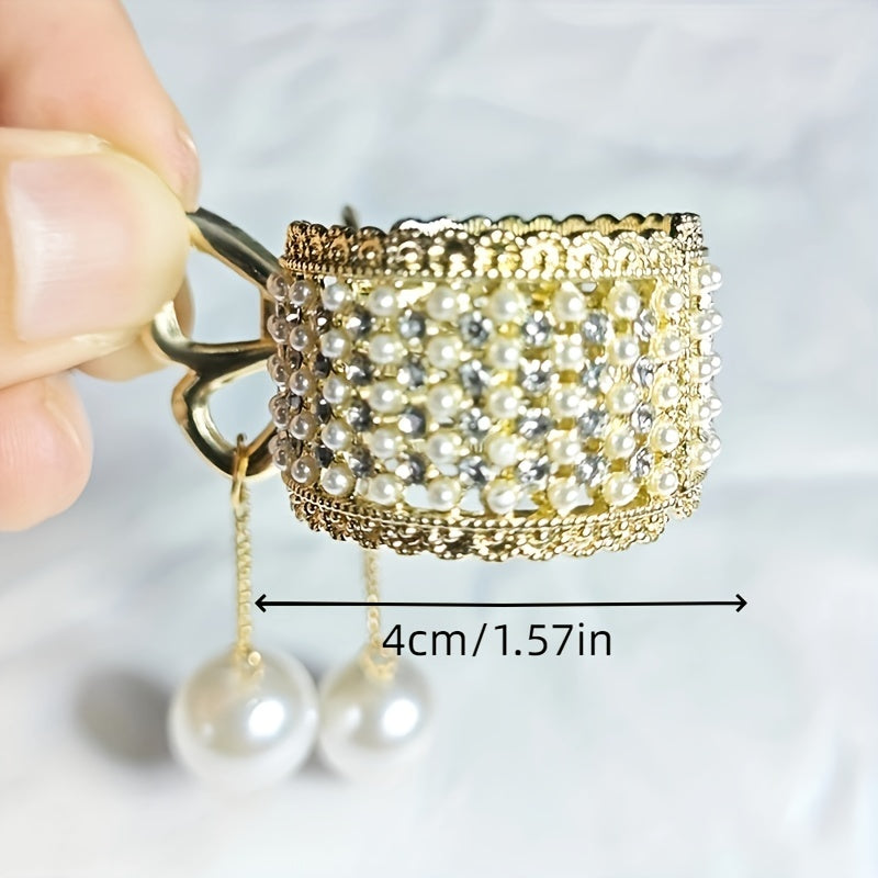 Y2K Rhinestone Faux Pearl Hair Clip Golden Metal Hair Accessory
