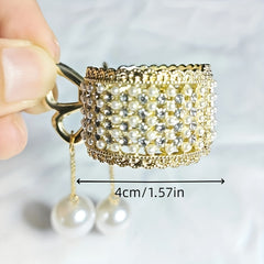 Y2K Rhinestone Faux Pearl Hair Clip Golden Metal Hair Accessory