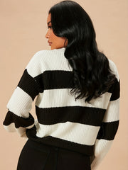  Striped Long Sleeve Round Neck Sweater
