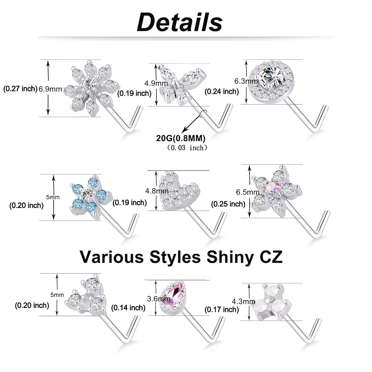 Stainless Steel Nose Ring Stud Flower Snowflake Butterfly Nose Piercing