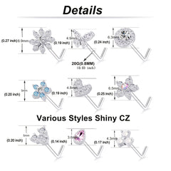 Stainless Steel Nose Ring Stud Flower Snowflake Butterfly Nose Piercing