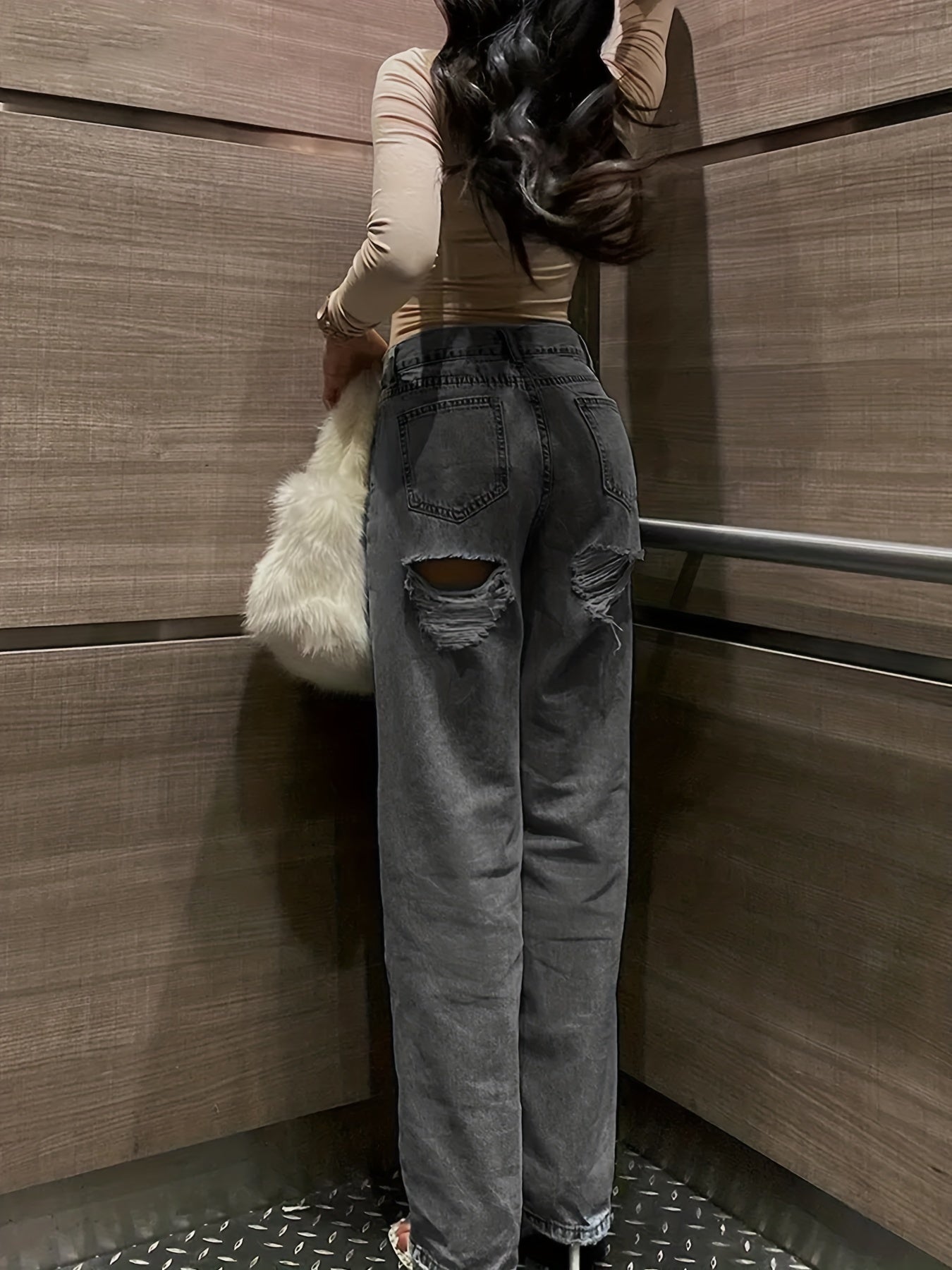 Loose Fit Straight Jeans High Waist Denim Pants Women's Clothing
