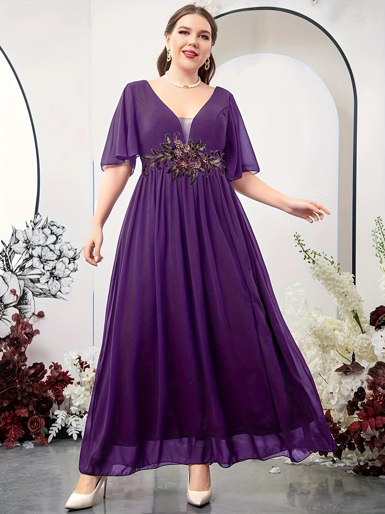  Floral Print Maxi Overlay Party Dress