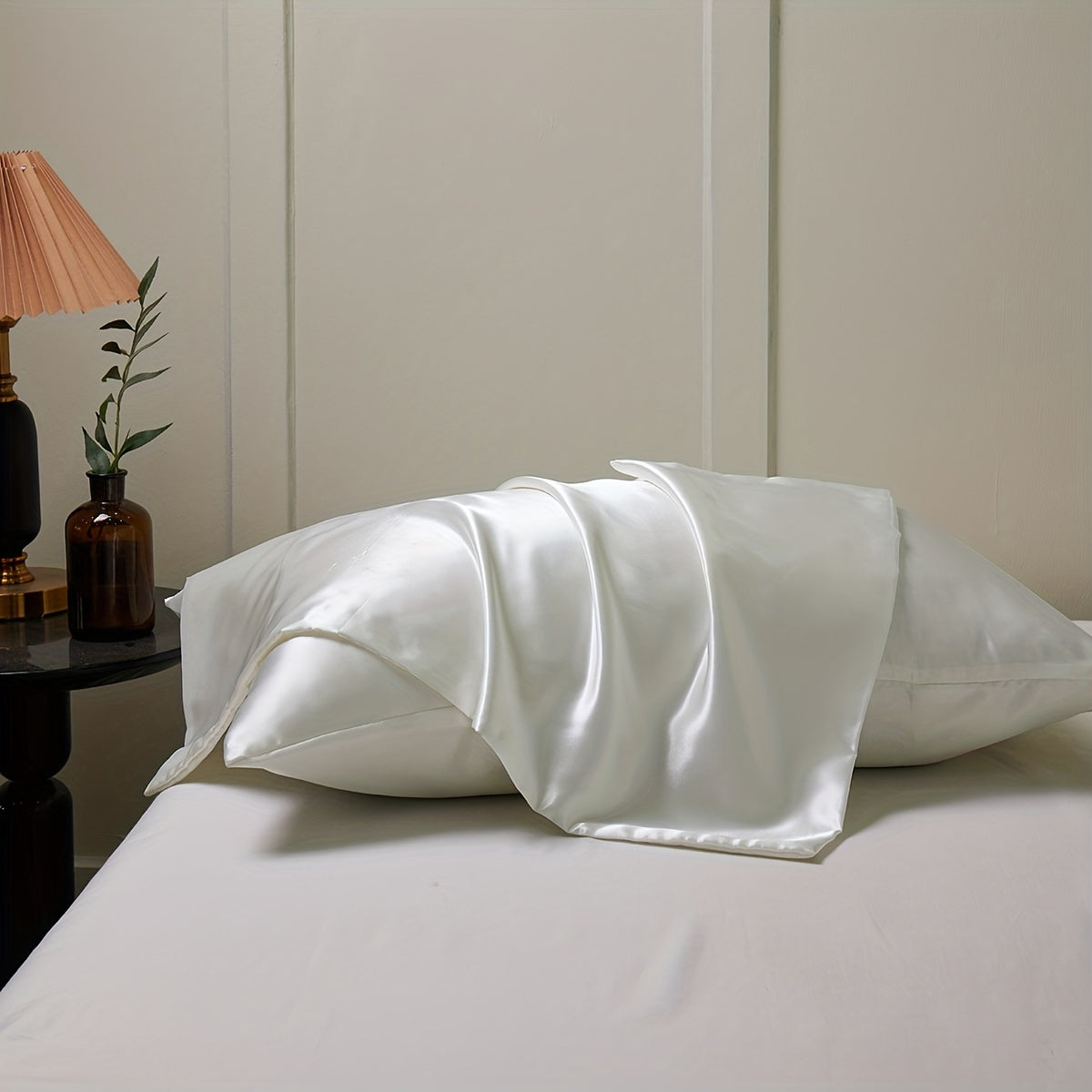 2 Pcs Solid Satin Pillowcases Envelope Closure All Seasons