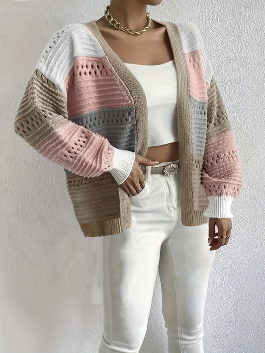  Colorblock Open Front Cardigan