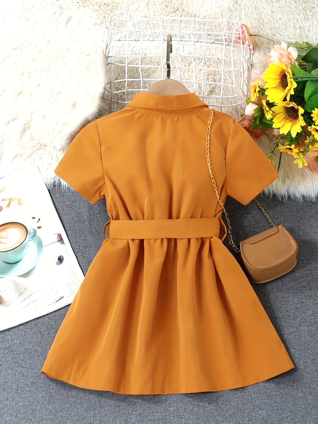 Girls' Button Down Belted Dress Kids Clothing