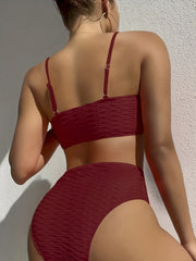 Solid Spaghetti Straps Bikini Set High Cut Swimsuit