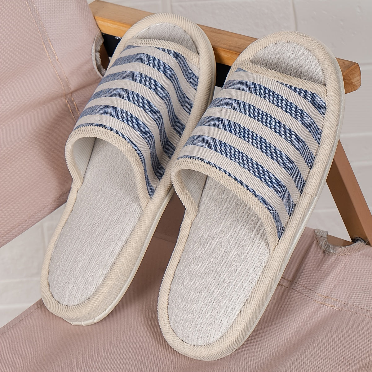 Striped Open Toe House Slippers Anti-Skid Slip-On Shoes Indoor Men