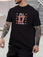 Cartoon Smile Face Number 17 Print Men's Graphic Crew Neck T shirt