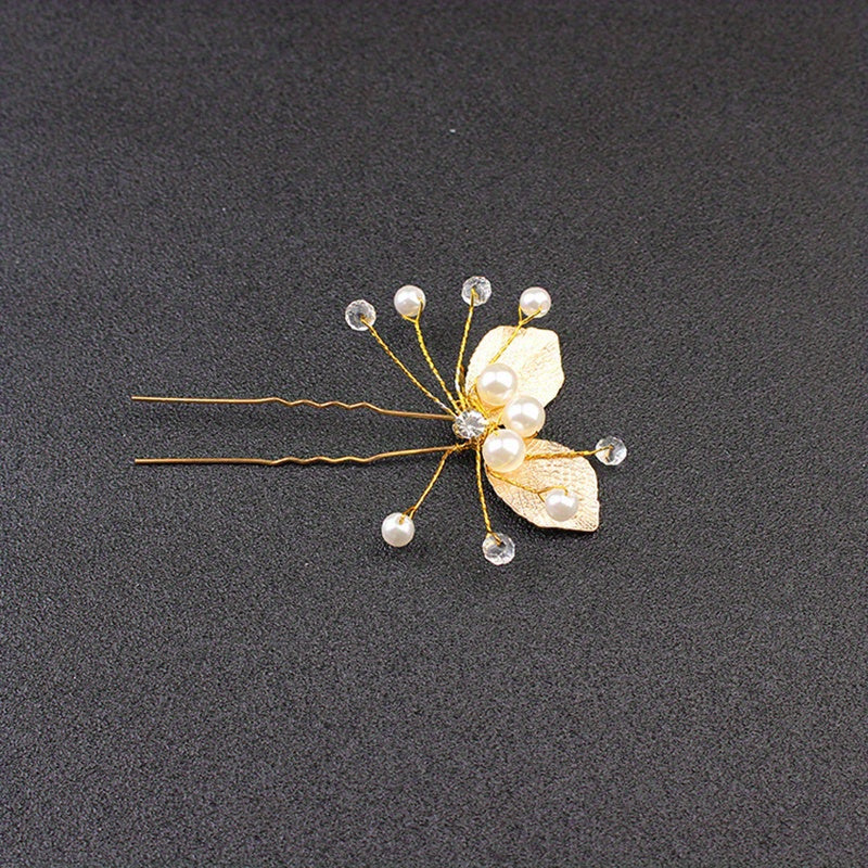 Golden Leaf Hair Pin Bridal U shaped Pin Headdress Hair Accessories