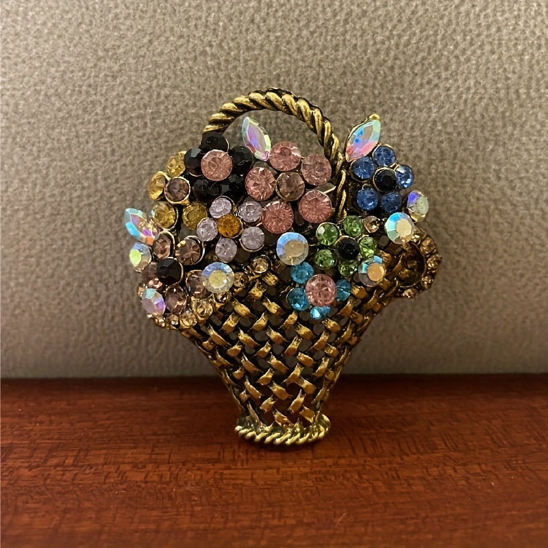 Crystal Handle Flower Basket Brooch Pin For Men