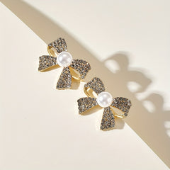 Artificial Crystal Decor Bowknot Stud Earrings 18K Plated Jewelry