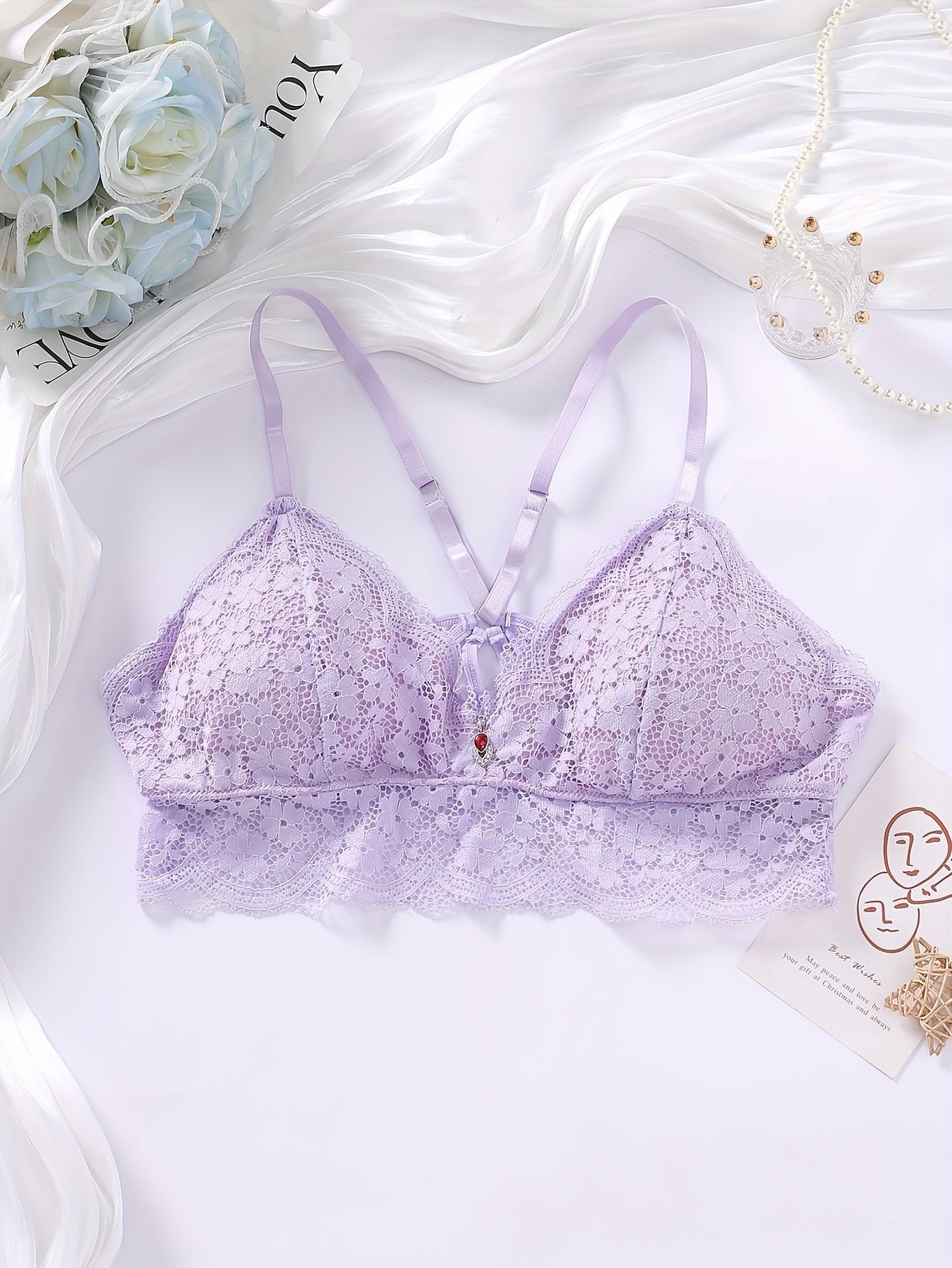 Sexy Plus Size Rhinestone Lace Bralette