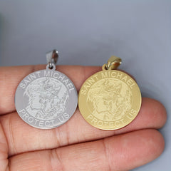 Stainless Steel Saint Michael Protect Us Keychain For Men