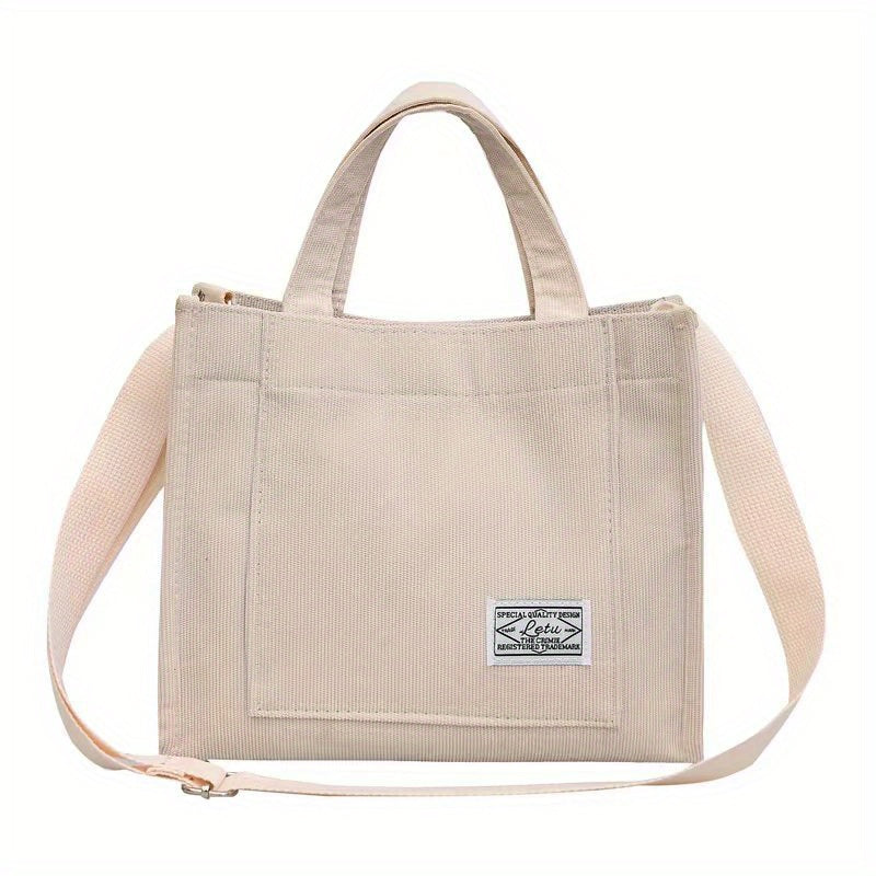 Letter Patch Corduroy Tote Bag Casual Shoulder Bag Retro Style Crossbody Bag