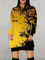 Women's Plus Monster & Pumpkin Print Hooded Sweatshirt Dress