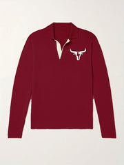 Bull Pattern Knit Polo Shirt Men's Casual Lapel Pullover Sweater