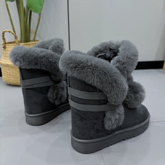 Women's Pompom Thermal Snow Boots Non Slip Flat Snow Shoes