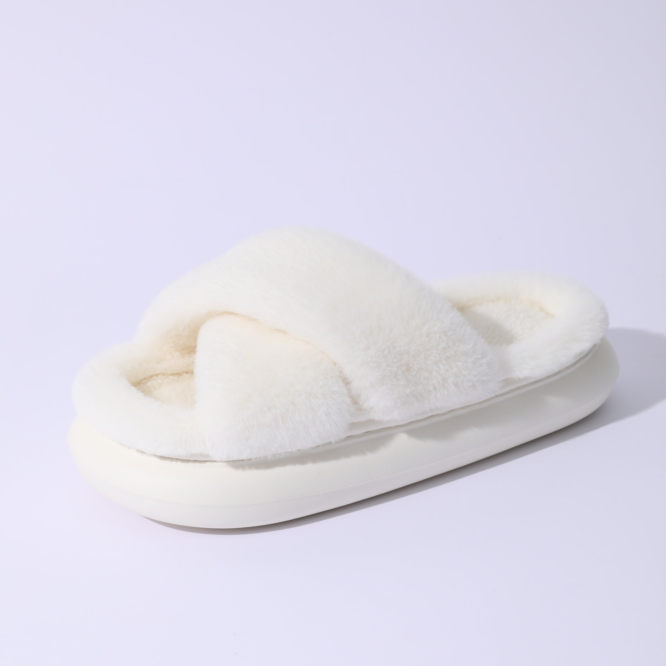 Women's Criss Cross Straps Plush Slippers Warm Indoor Shoes