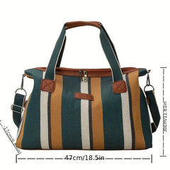 Vintage Large Striped Duffle Bag Lightweight Zipper Luggage Portable Sports