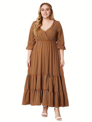 Plus Dot Print Half Sleeve Maxi Smock Dress