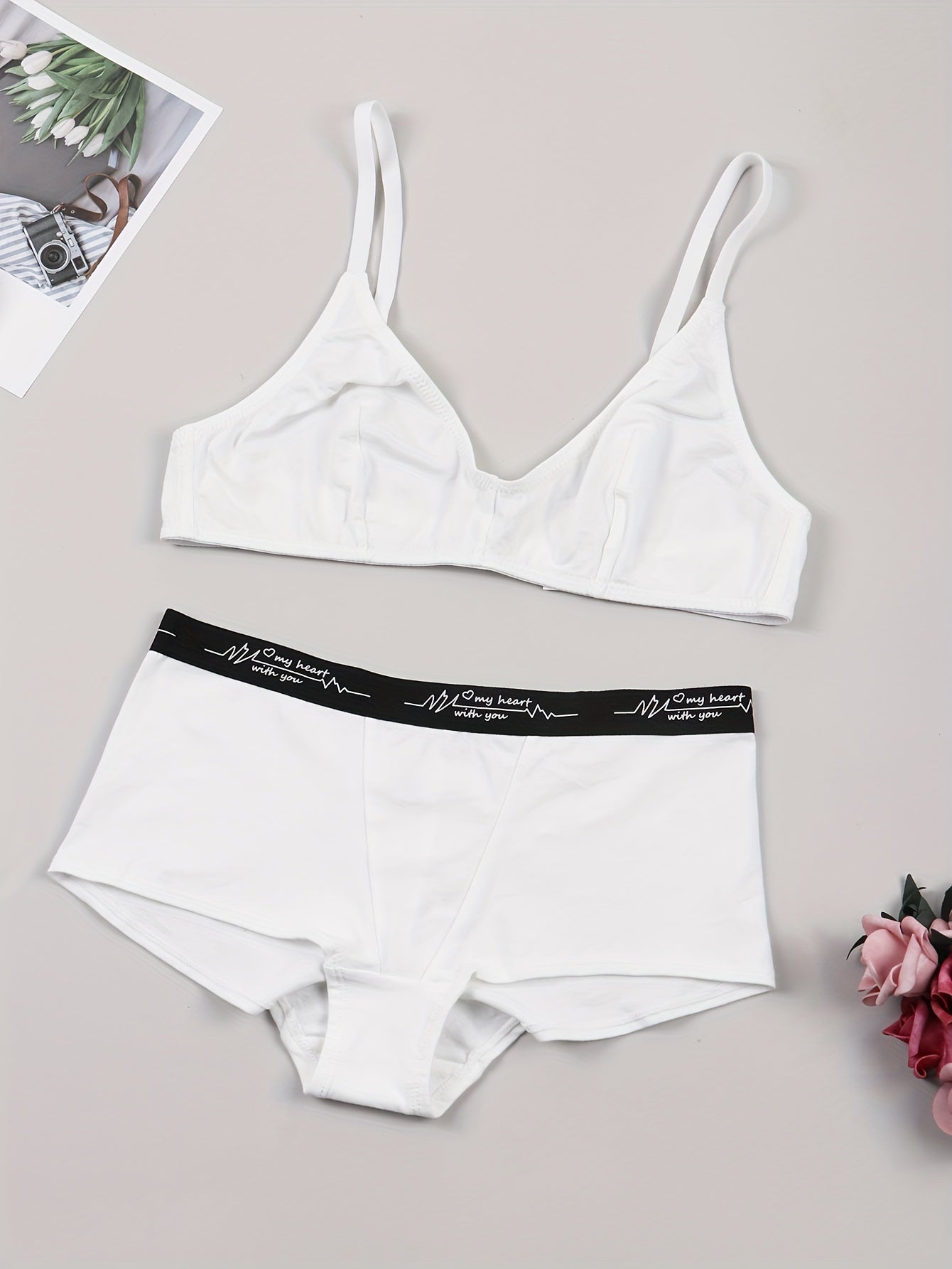 2 Sets Letter Print Bra & Panties Lingerie Set Women's Underwear