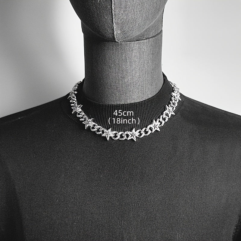 Cuban Hip Hop Artificial Diamond Pentagram Chain Necklace