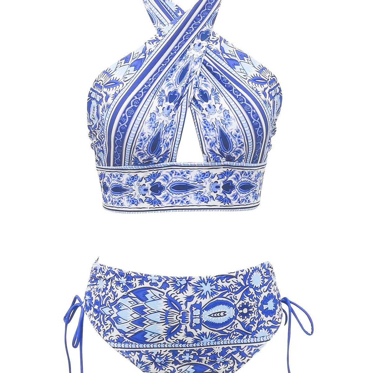 Criss Cross Halter Neck Bikini Set Backless Tie Side High Cut 2PC Swimsuit