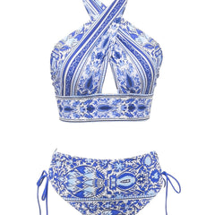 Criss Cross Halter Neck Bikini Set Backless Tie Side High Cut 2PC Swimsuit