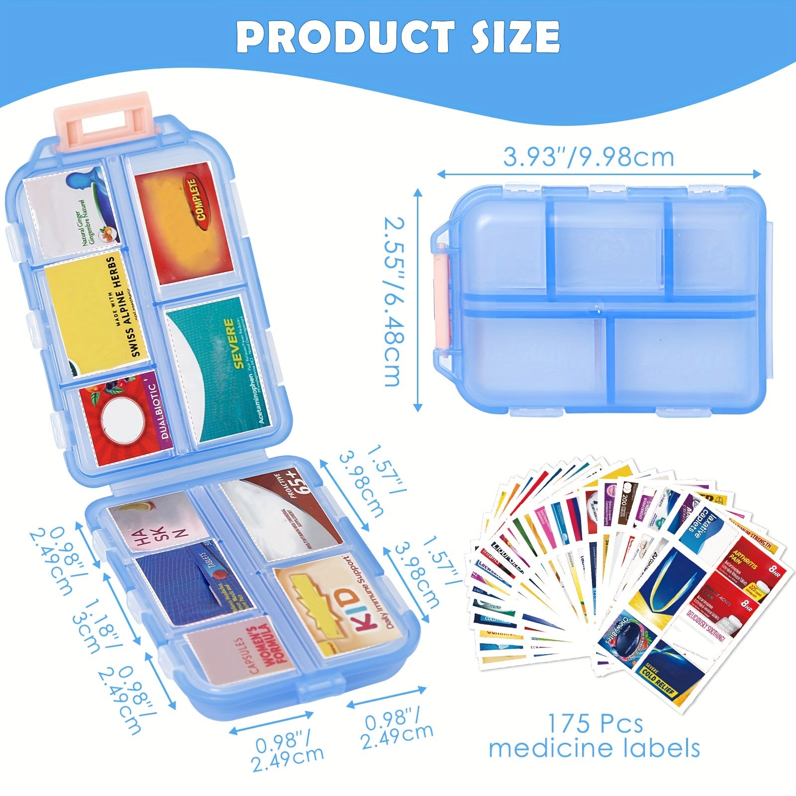 Compact Pill Organizer, 10 Compartments, Weatherproof Storage
