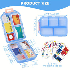 Compact Pill Organizer, 10 Compartments, Weatherproof Storage