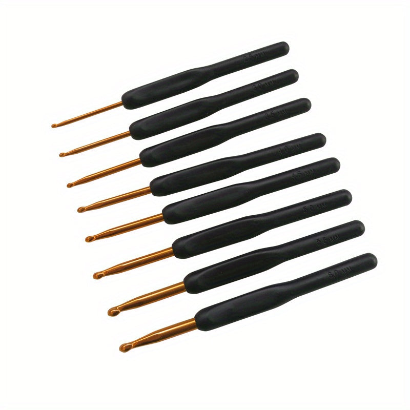 8pcs Handle Golden Crochet Knitting Tools Soft Handle Crochet