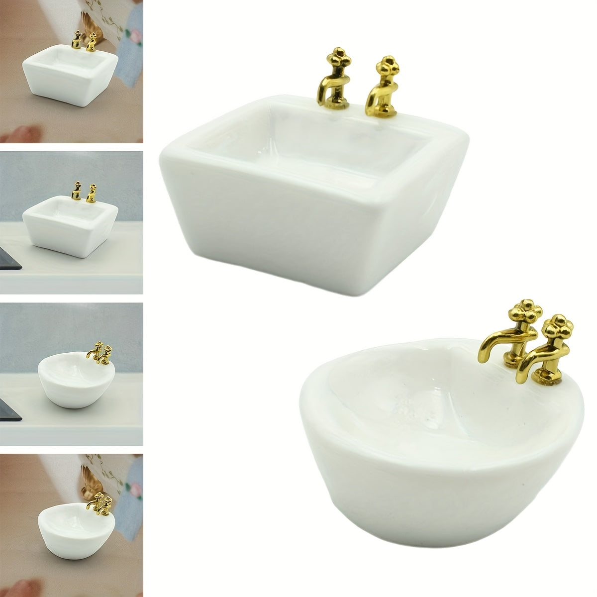 1:12 Mini Dollhouse Bathroom Sink with Faucet Realistic Micro Landscape Props