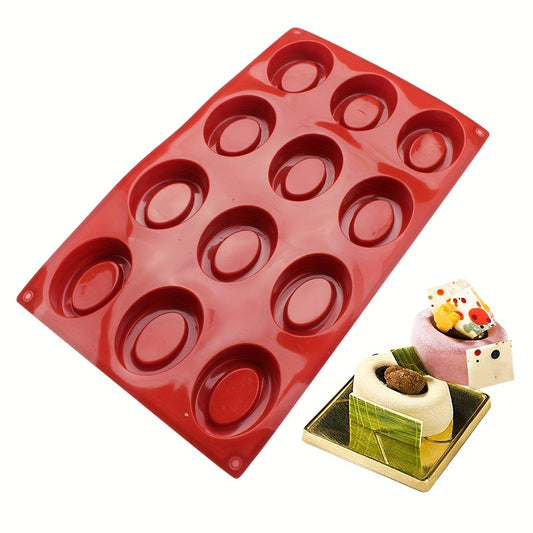 1pc Oval Mousse Cake Mold 12 Cavity 3D Silicone Mold Candy Mold Pudding Mold