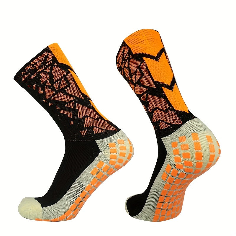 Anti Slip Silicone Bottom Mid Calf Athletic Socks For Football