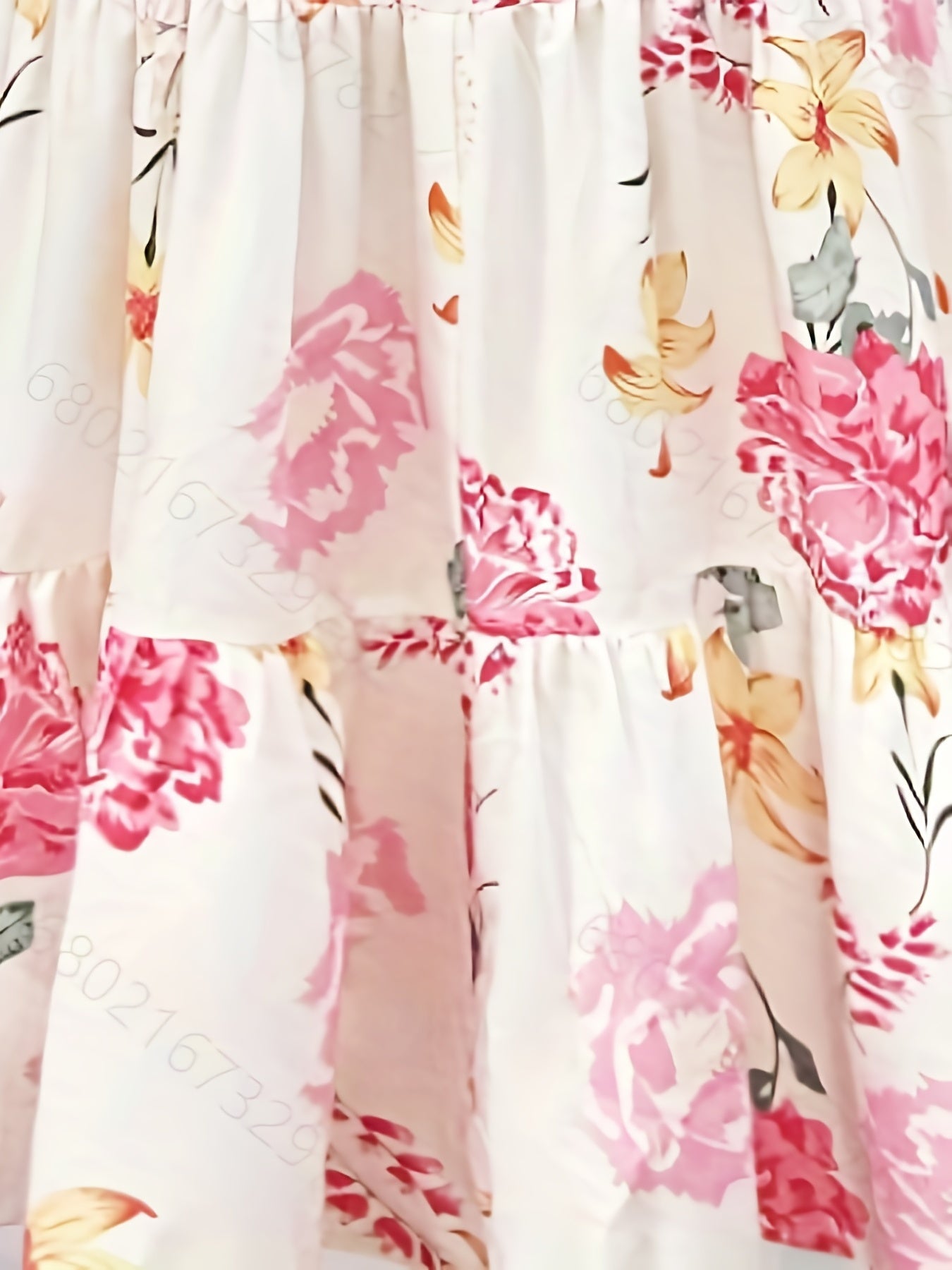  Floral Print Butterfly Sleeve Smock Pleated Dress