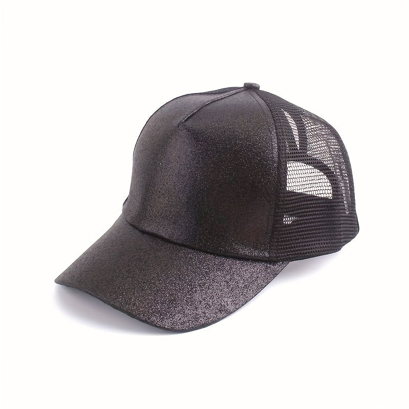 Glitter Ponytail Trucker Hat Mesh Cotton Baseball Cap