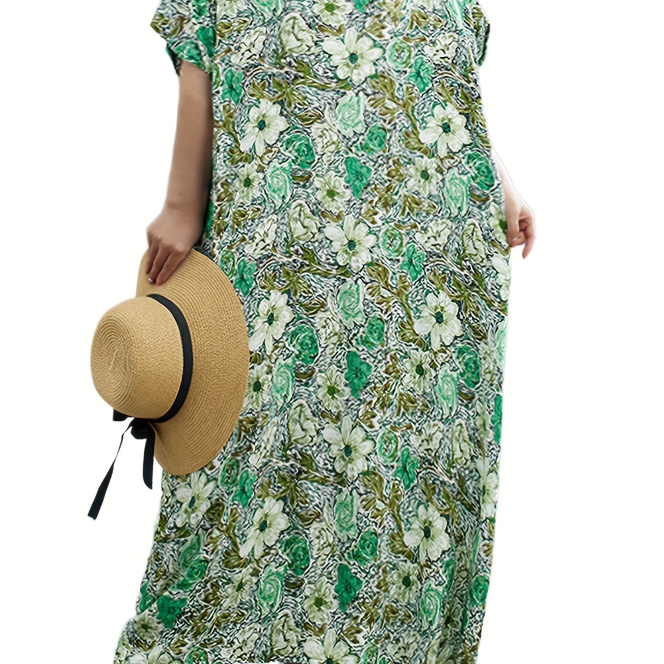  Floral Print Tank Dress V Neck Sleeveless Casual with Pockets