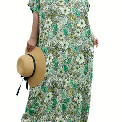  Floral Print Tank Dress V Neck Sleeveless Casual with Pockets