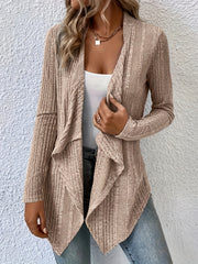  Casual Cardigan Solid Waterfall Collar Open Front