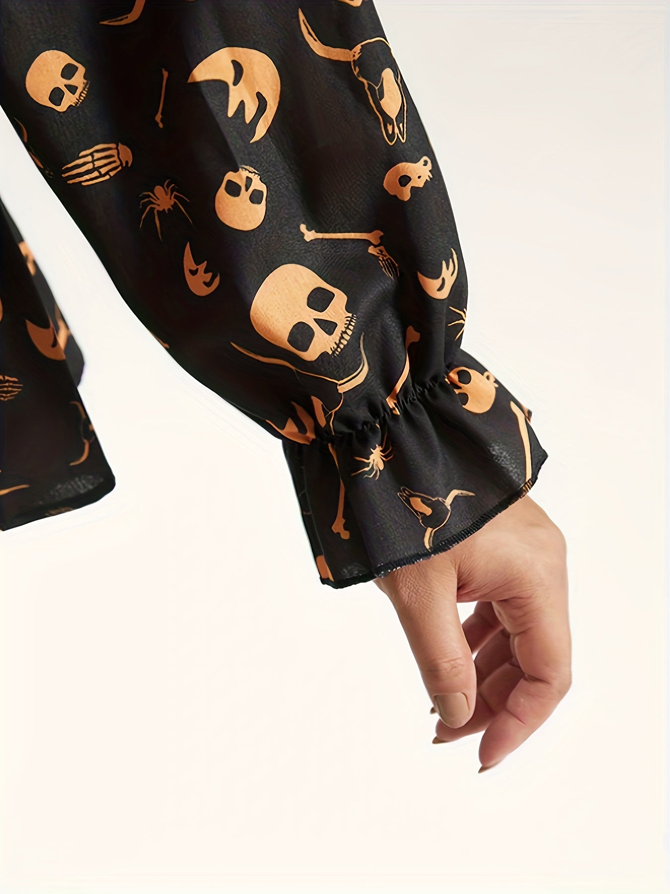  Halloween Skull Print Peplum Top